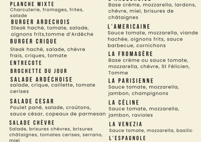 camping restaurant carte estivale 2025
